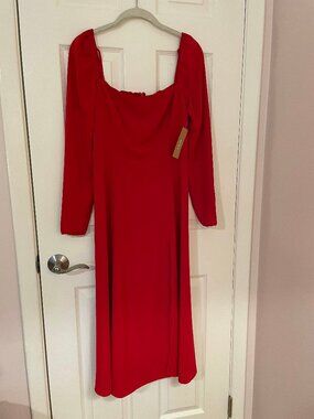 o.p.t Red Square Neck Smocked Back Midi Dress 2